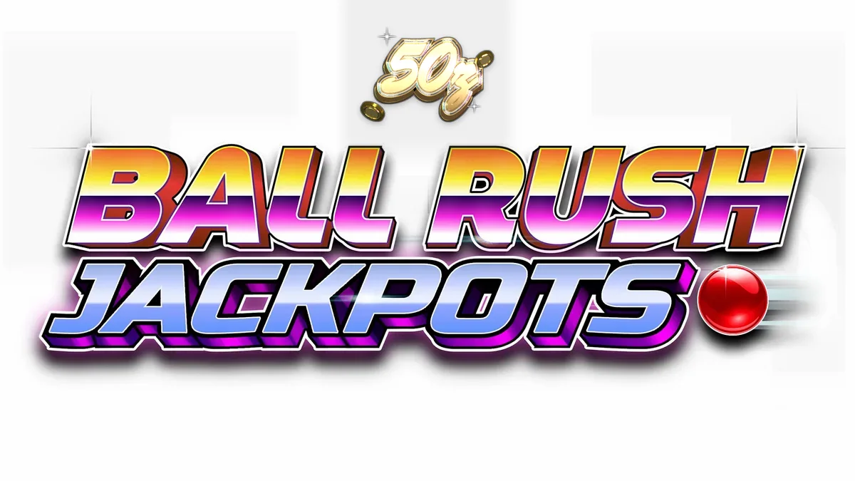 Tampilan layar permainan Ball Rush Jackpots dengan papan pasak berwarna cerah.